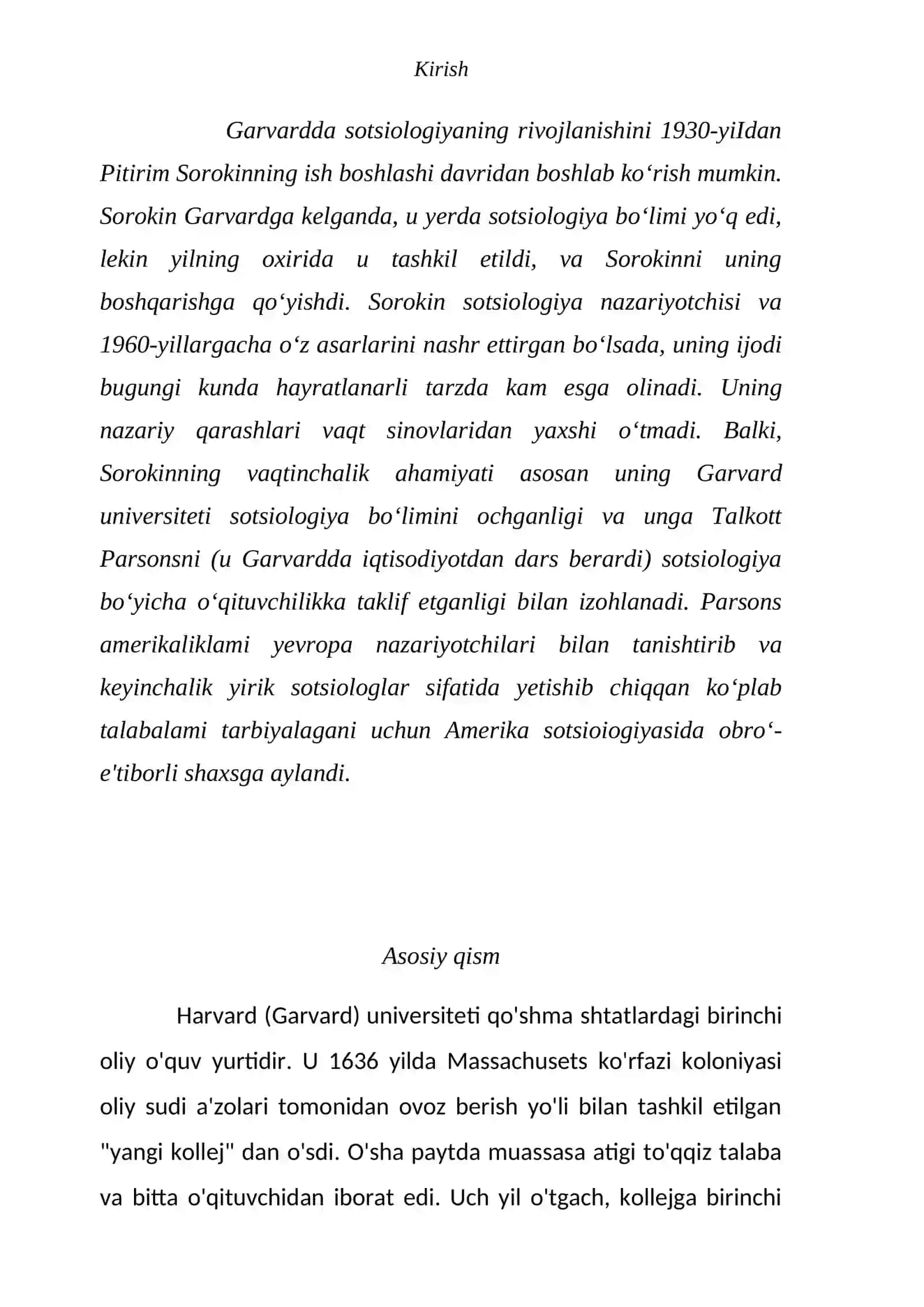 Garvard universitetida sotsiologiyaning kirib kelishi 3