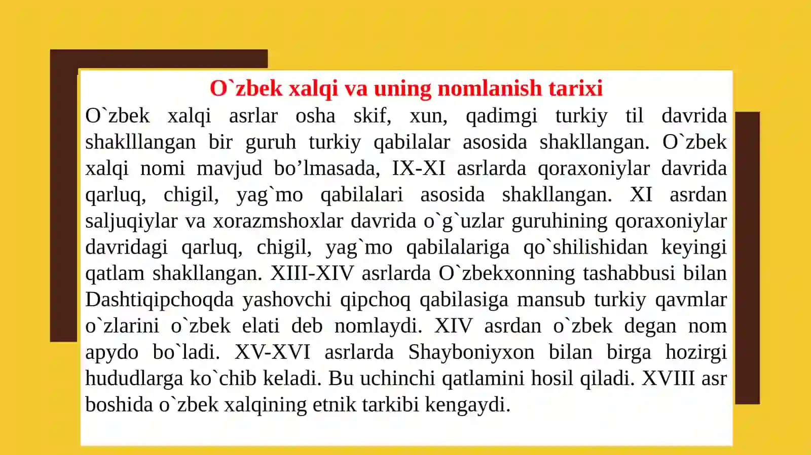 O`ZBEK XALQI VA TILINING NOMLANISH TARIXI. O`ZBEK ADABIY TILINING SHAKLLANISHIDA BOSHQA TIZIMDAGI TILLARNING O`RNI. O`ZBEK ADABIY TILINING QADIMGI VA ESKI TURKIY TIL DAVRLARI 3