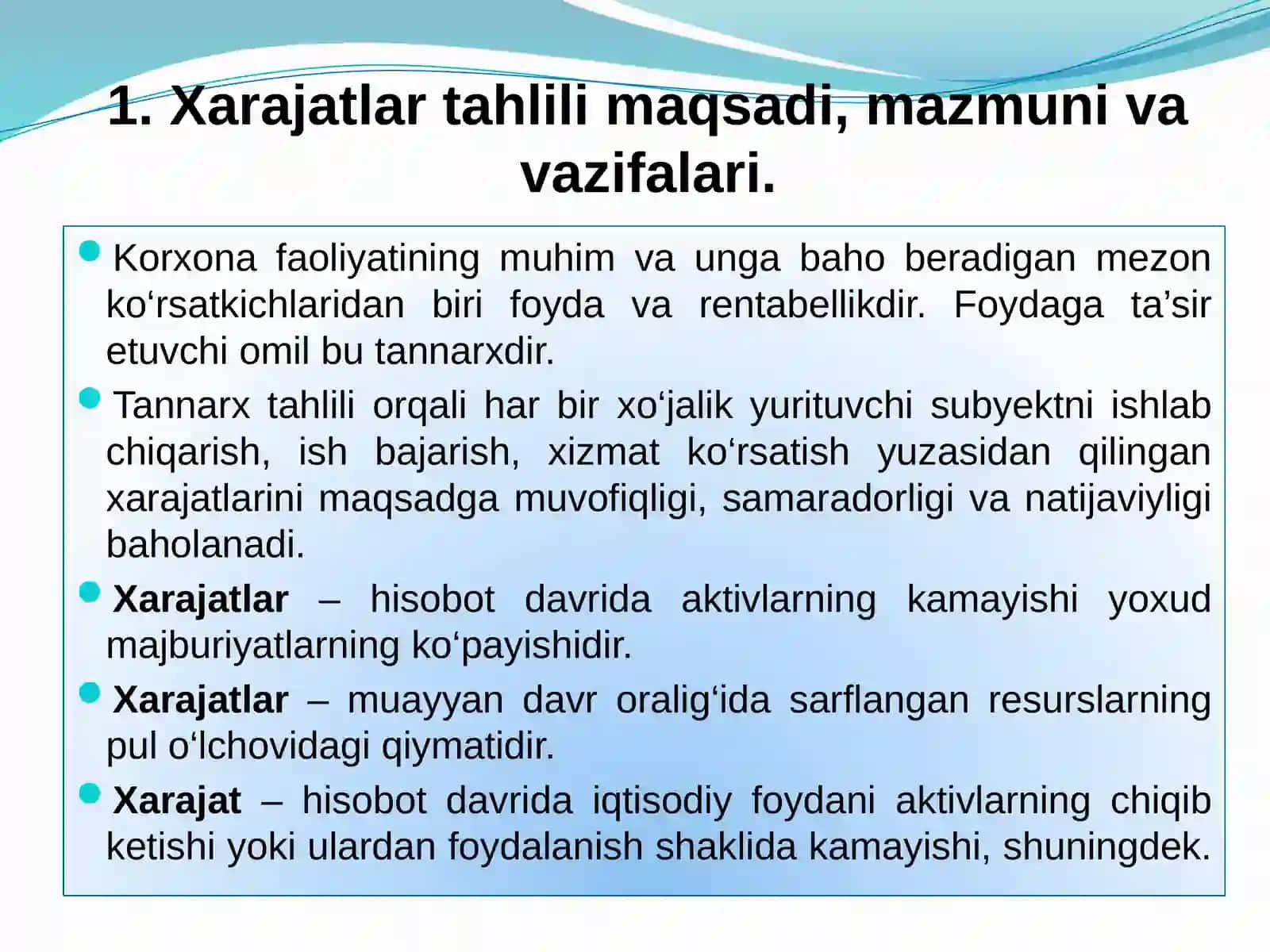 MAHSULOT ISHLAB CHIQARISH VA DAVR XARAJATLARI TAHLILI 3