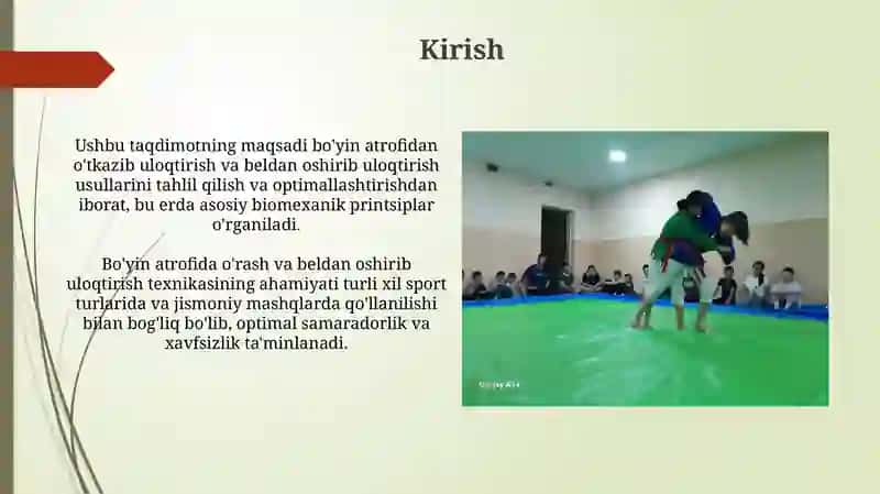 Boʻyindan oʻrab beldan oshirib tashlash usulini takomillashtirish 3