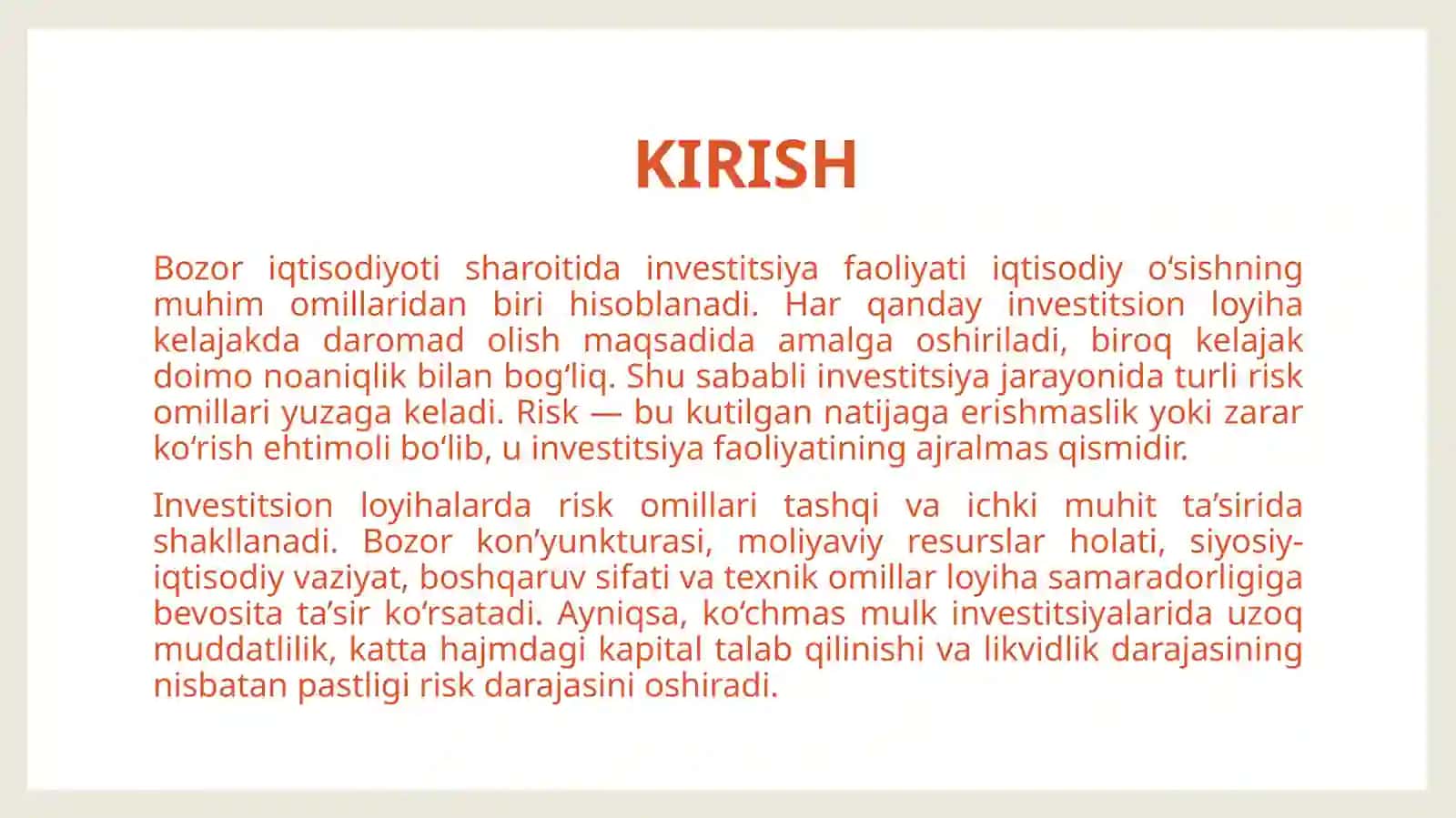 Ko'chmas mulk investitsiyalarida risk va noaniqliklarni kamaytirish strategiyalari 3