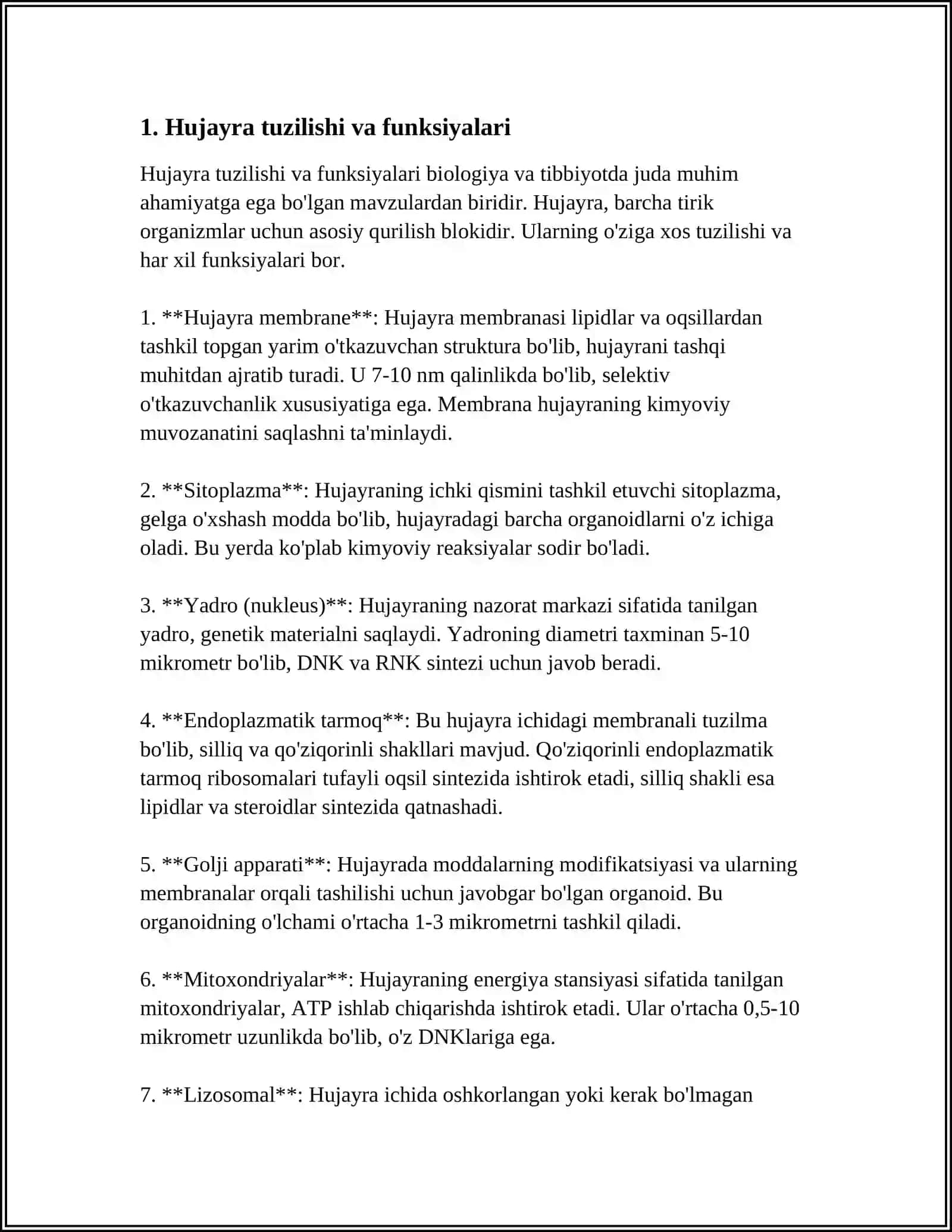 Hujayra tuzilishi va funksiyalari 3