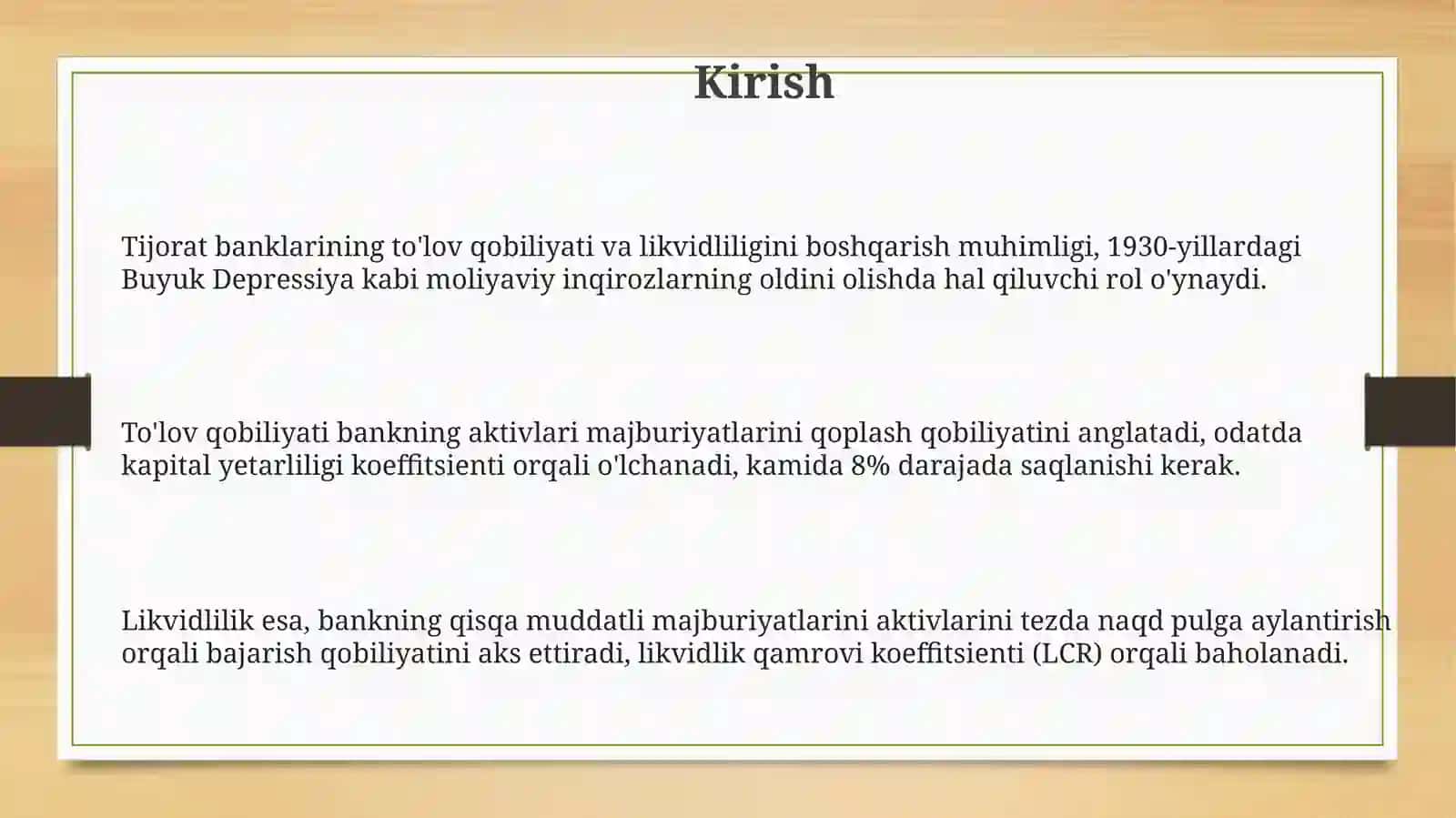 Tijorat banklarining to’lovga layoqatligi va likvidligini boshqarish 3