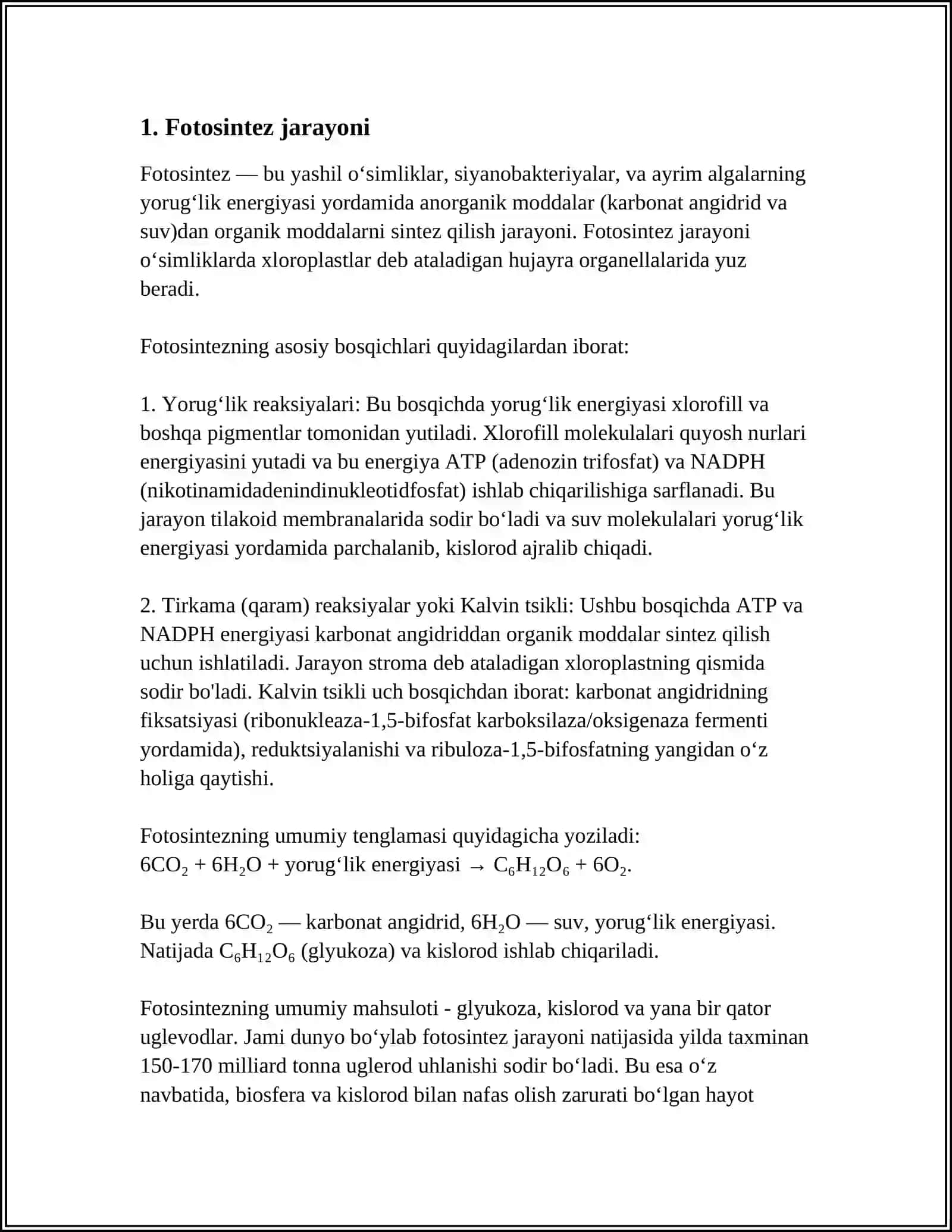 OʻSIMLIKDA BORADIGAN FOTOSINTEZ KIMYOVIY KORINISHI 3