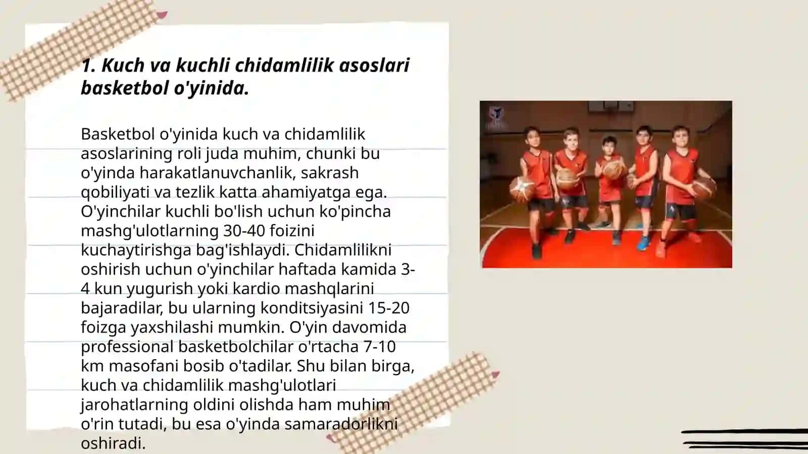 Kuch va kuchli chidamlilik asoslari basketbol o'yinida 3