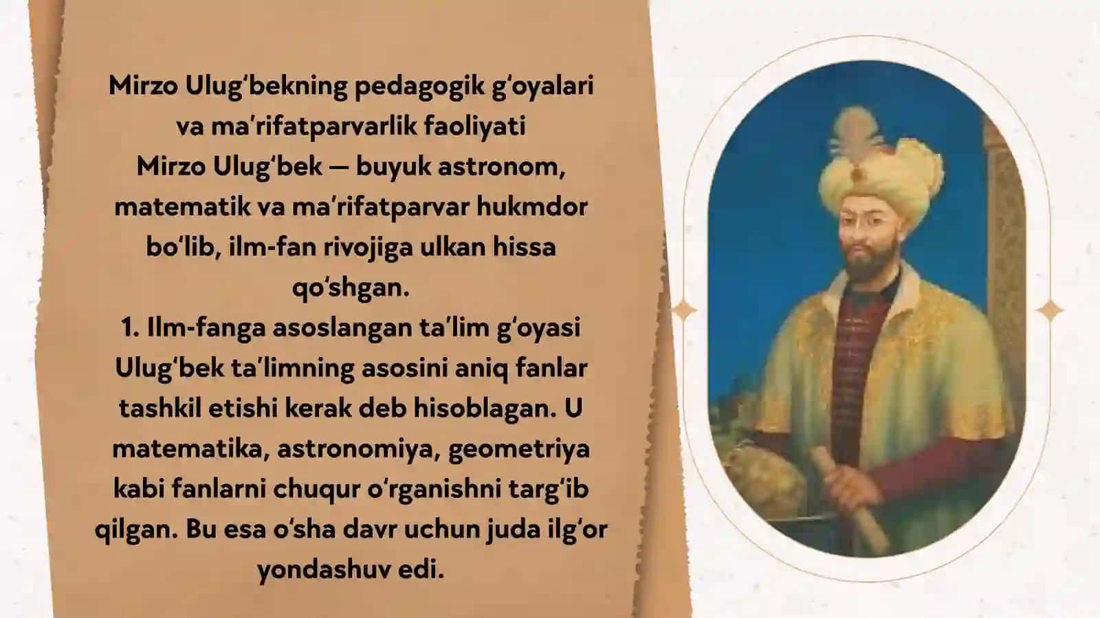 Mirzo Ulug‘bekning pedagogik g‘oyalari va ma’rifatparvarlik faoliyati 3