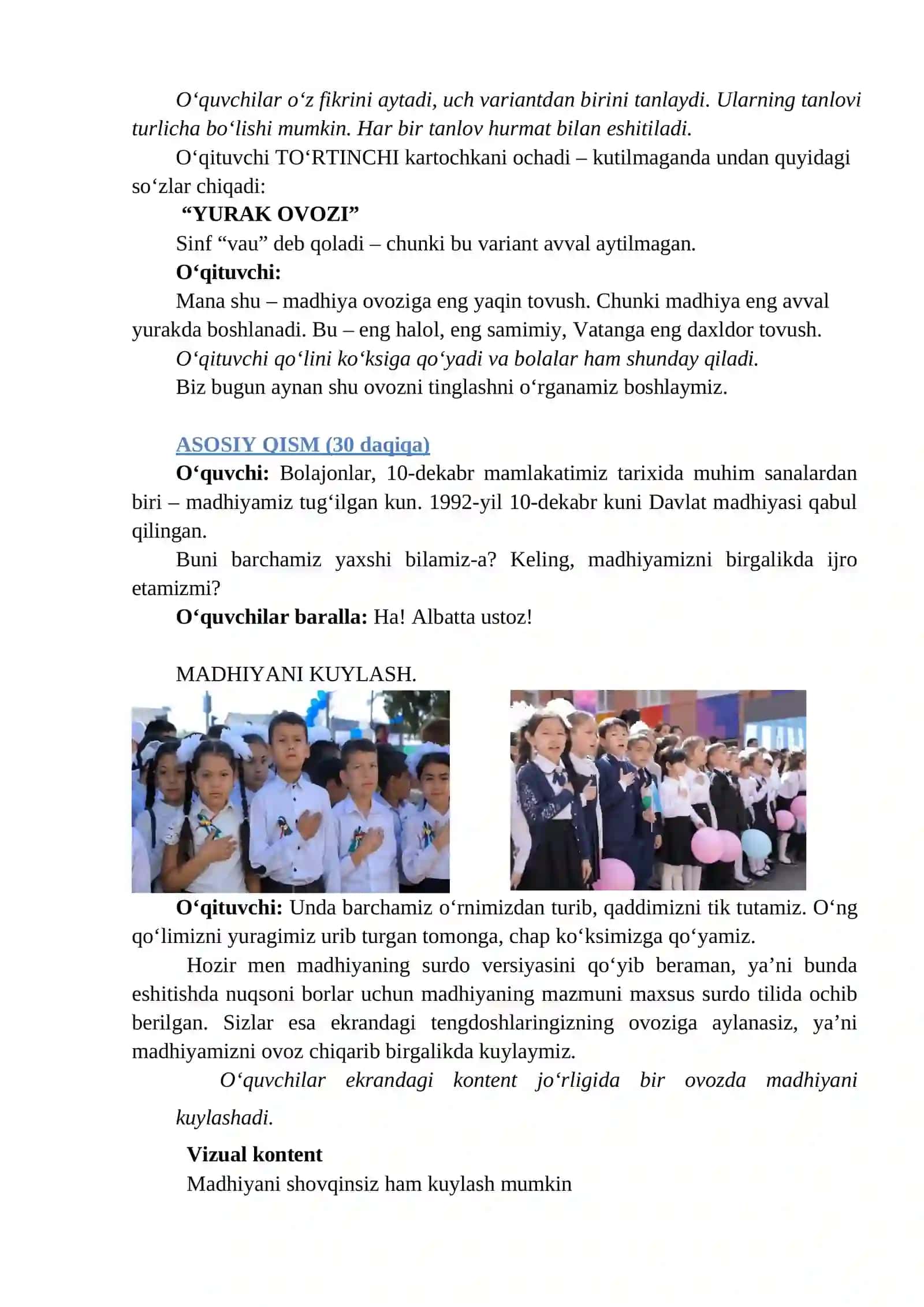 Kelajak soati darsining 1-4-sinflar uchun mashg'ulot ssenariysi: 15-mavzu: "Millat qo'shigi" 3