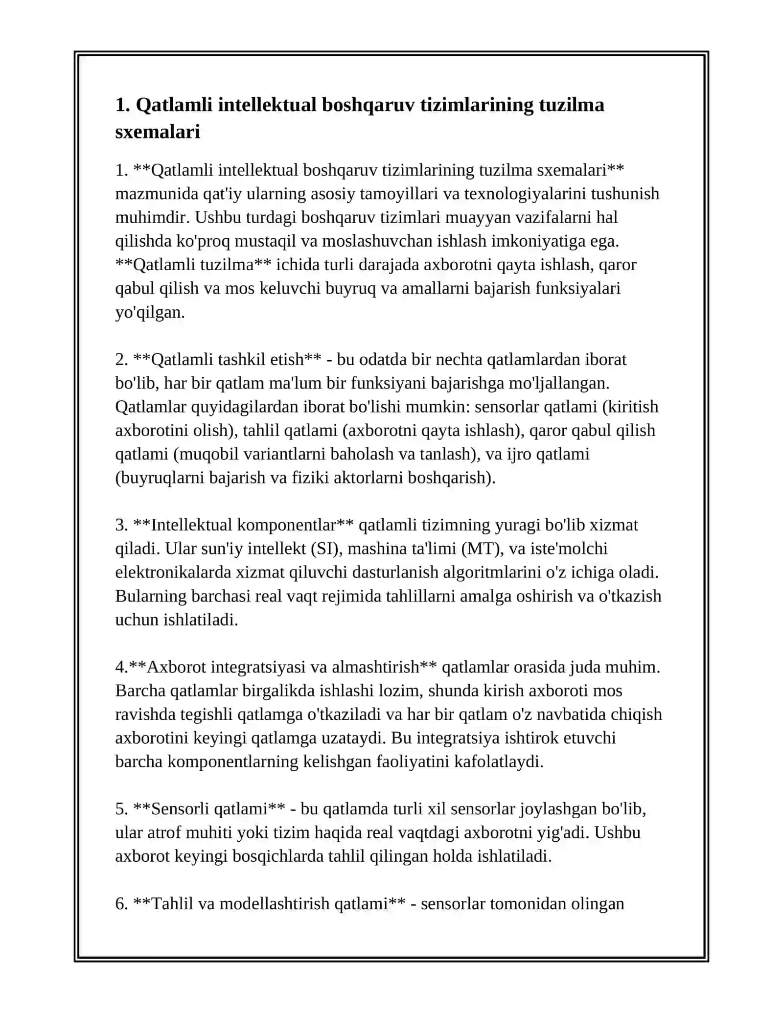 Qatlamli intellektual boshqaruv tizimlarining tuzilma sxemalari 3