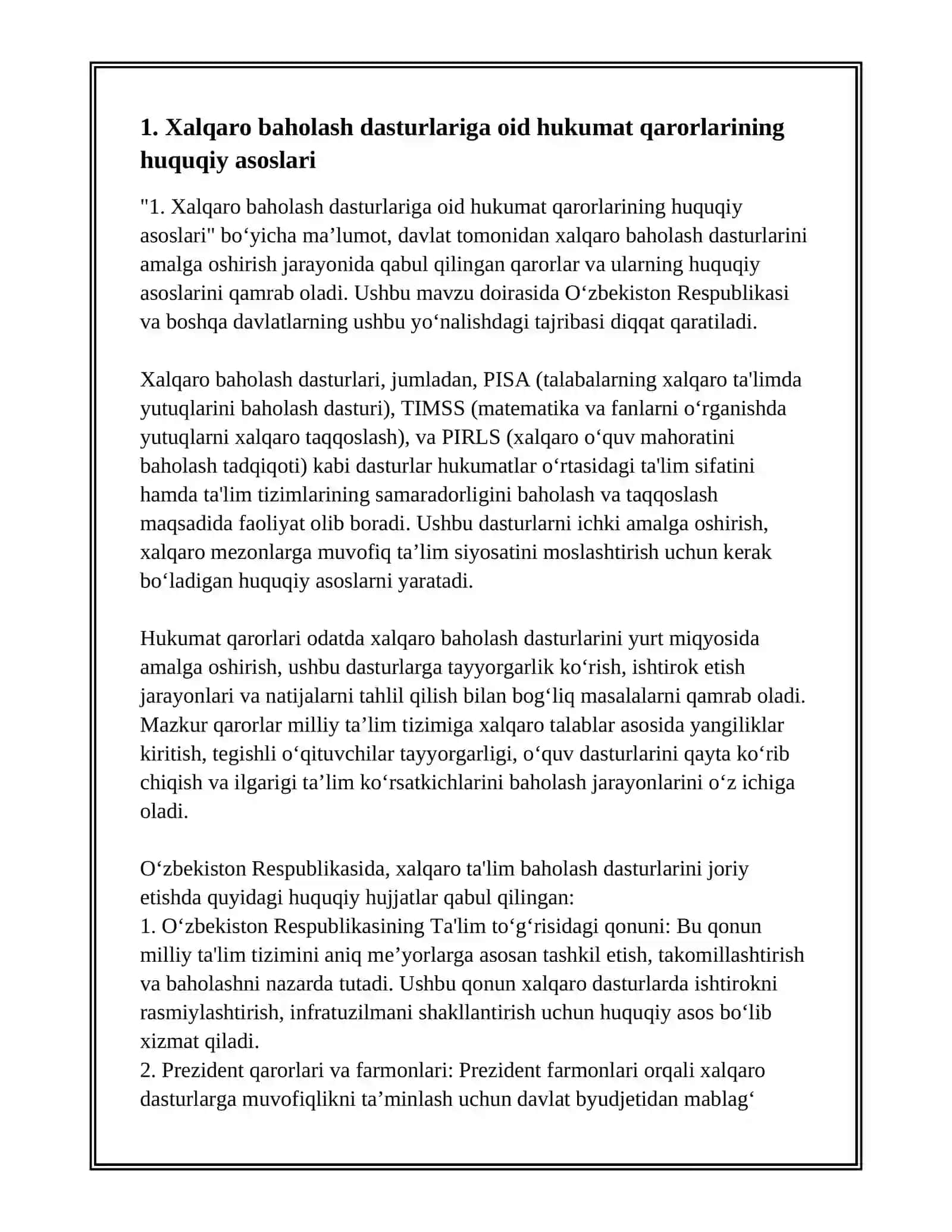 XALQARO BAHOLASH DASTURLARI DOIRASIDA HUKUMAT QARORLARINING MAZMUN VA MOHIYATI 3