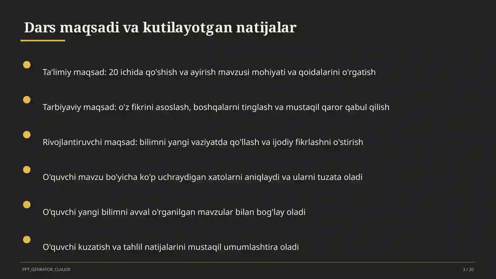 20 ichida qo'shish va ayirish (1-sinf) 3