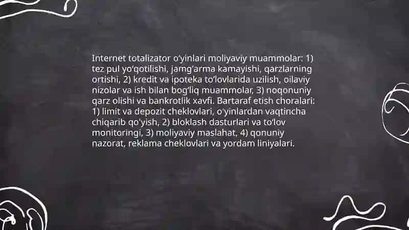 Internet tarmogʻida totalizator oʻyinlarining salbiy oqibatlari va ularni bartaraf etish yoʻllari 3