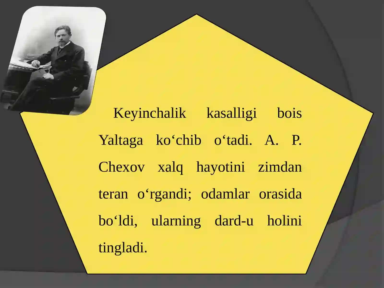 11-sinf Adabiyot fanidan Anton Pavlovich Chexov hayoti va ijodi dars taqdimot 3