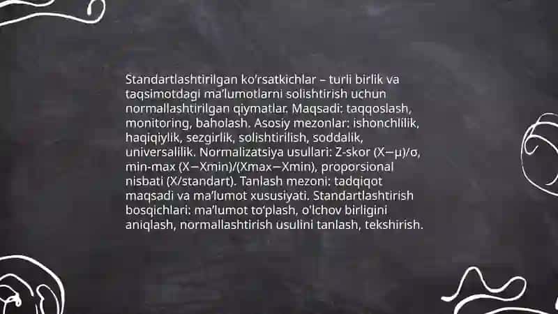 Standartlashtirilgan koʻrsatkichlarni hisoblash da muammolarni hal qilish 3