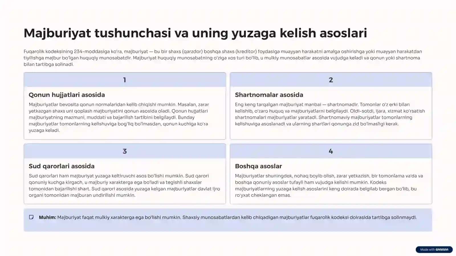Oʻzbekiston Respublikasi Fuqarolik kodeksi: Shartnomaviy majburiyatlar 3