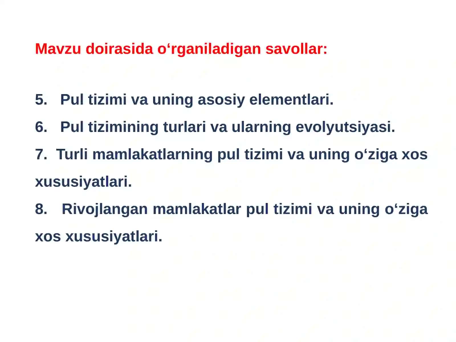 Pul muomalasini tashkil qilish va pul massasi 3