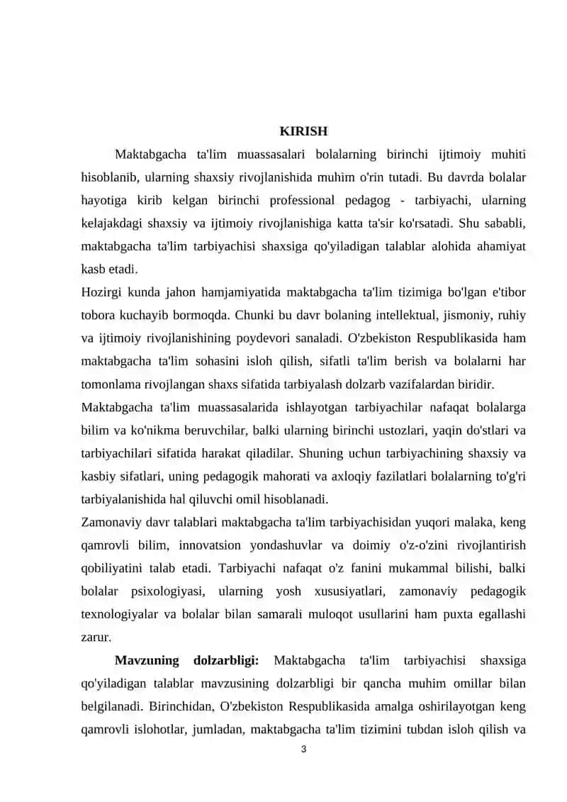 MAKTABGACHA TA'LIM TASHKILOTI TARBIYACHISI SHAXSIGA QO'YILADIGAN TALABLAR 3