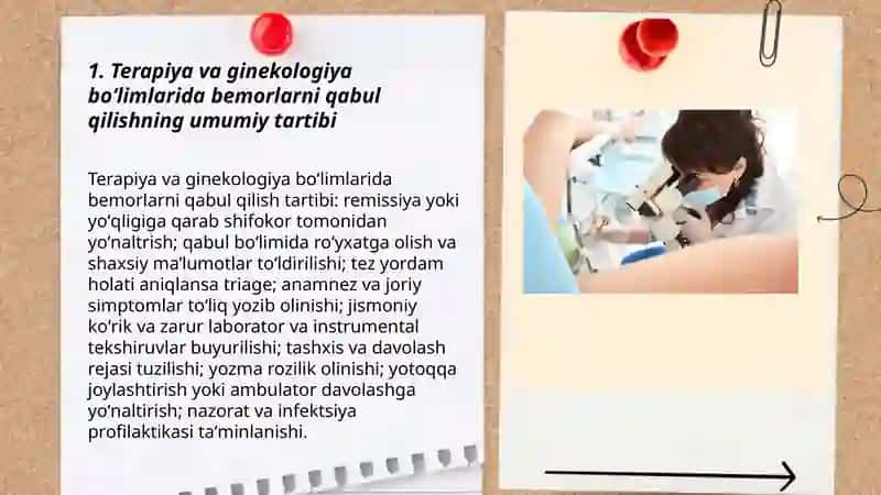 Terapiya va ginekologiya boʻlimlarida bemorlarni qabul qilishning umumiy tartibi 3