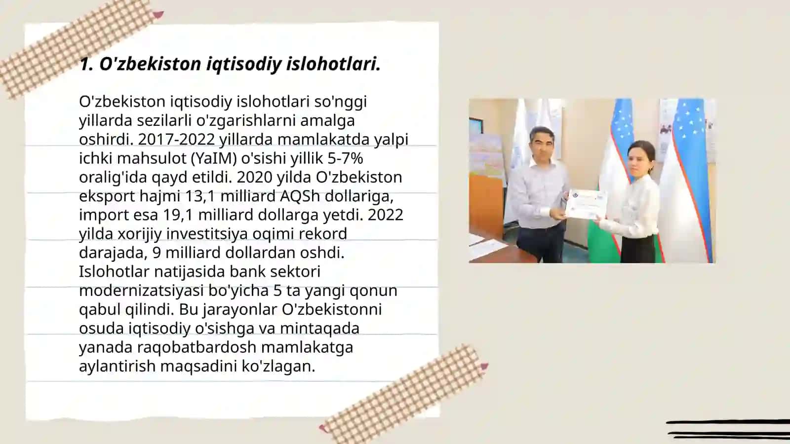 Yangi O'zbekistonda Prizident Sh. M.Mirziypyev rahbarligi va tashabbusi ostida amalga oshirilayotgan islohotlar 3