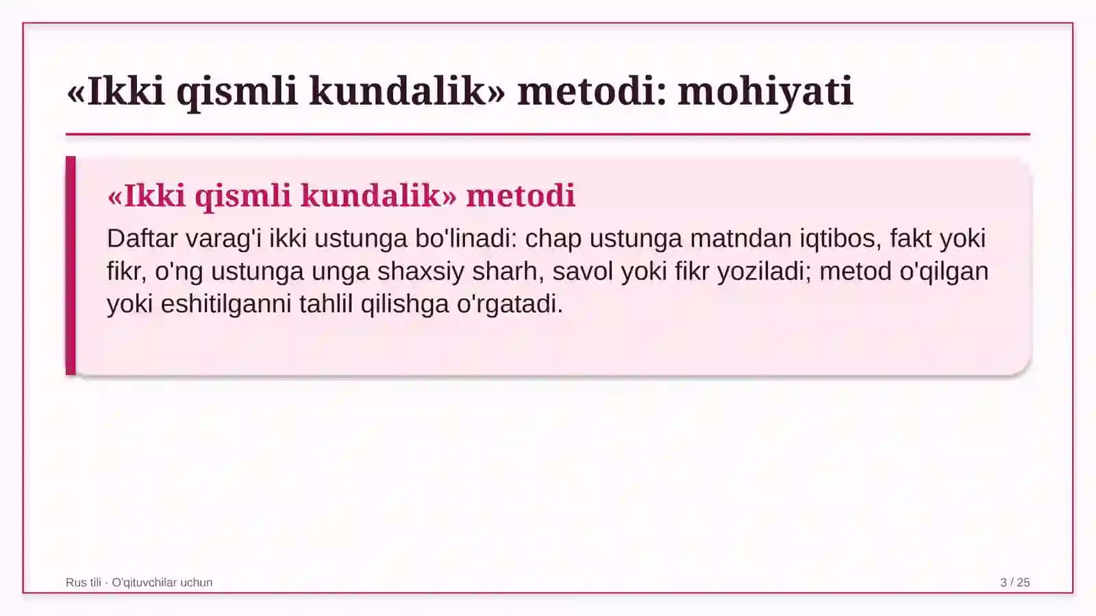 rus tili darslarida ikki qismli kundalik metodidan foydalanish 4052 3