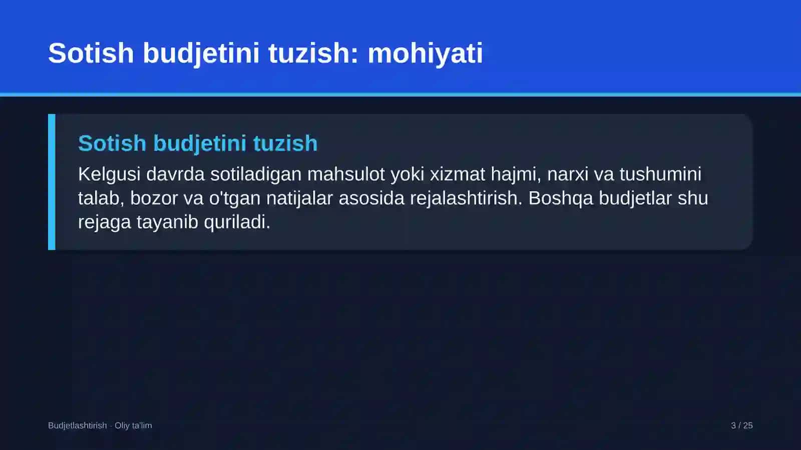 Avtobus parklarida sotish budjetini tuzish 3