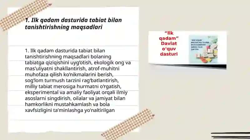 Ilk qadam dasturida tabiat bilan tanishtirish mazmuni 3