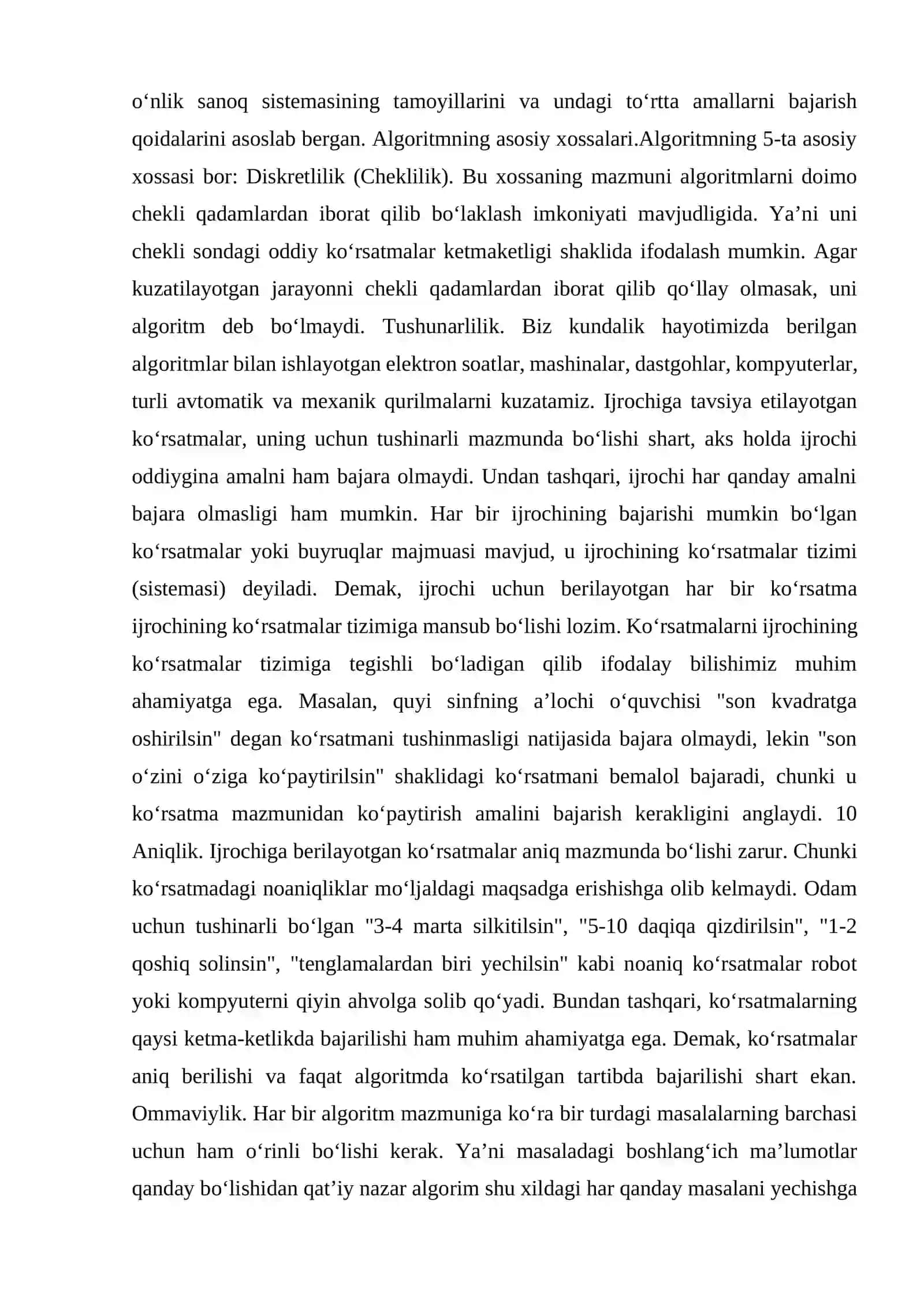 Algoritmlar nazaryasi natijalarining amaliy tadbiqlari. Algoritm tushunchasini formallashtirish. 3