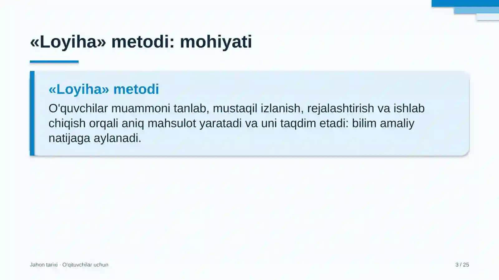 jahon tarixi darslarida loyiha metodidan foydalanish 2340 3