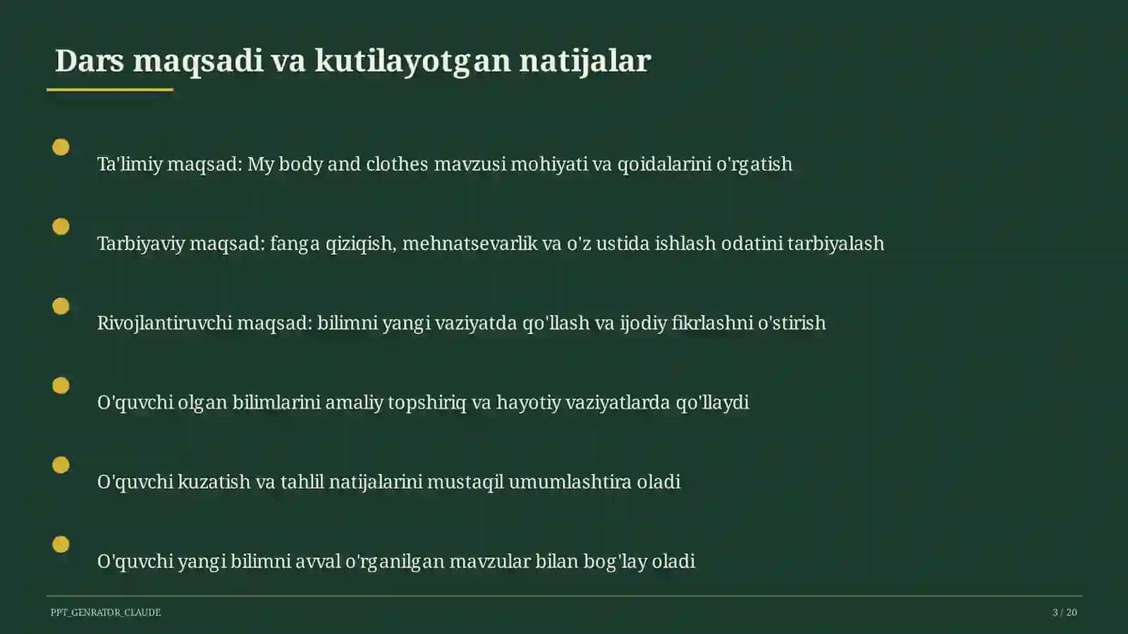 My body and clothes (3-sinf) 3