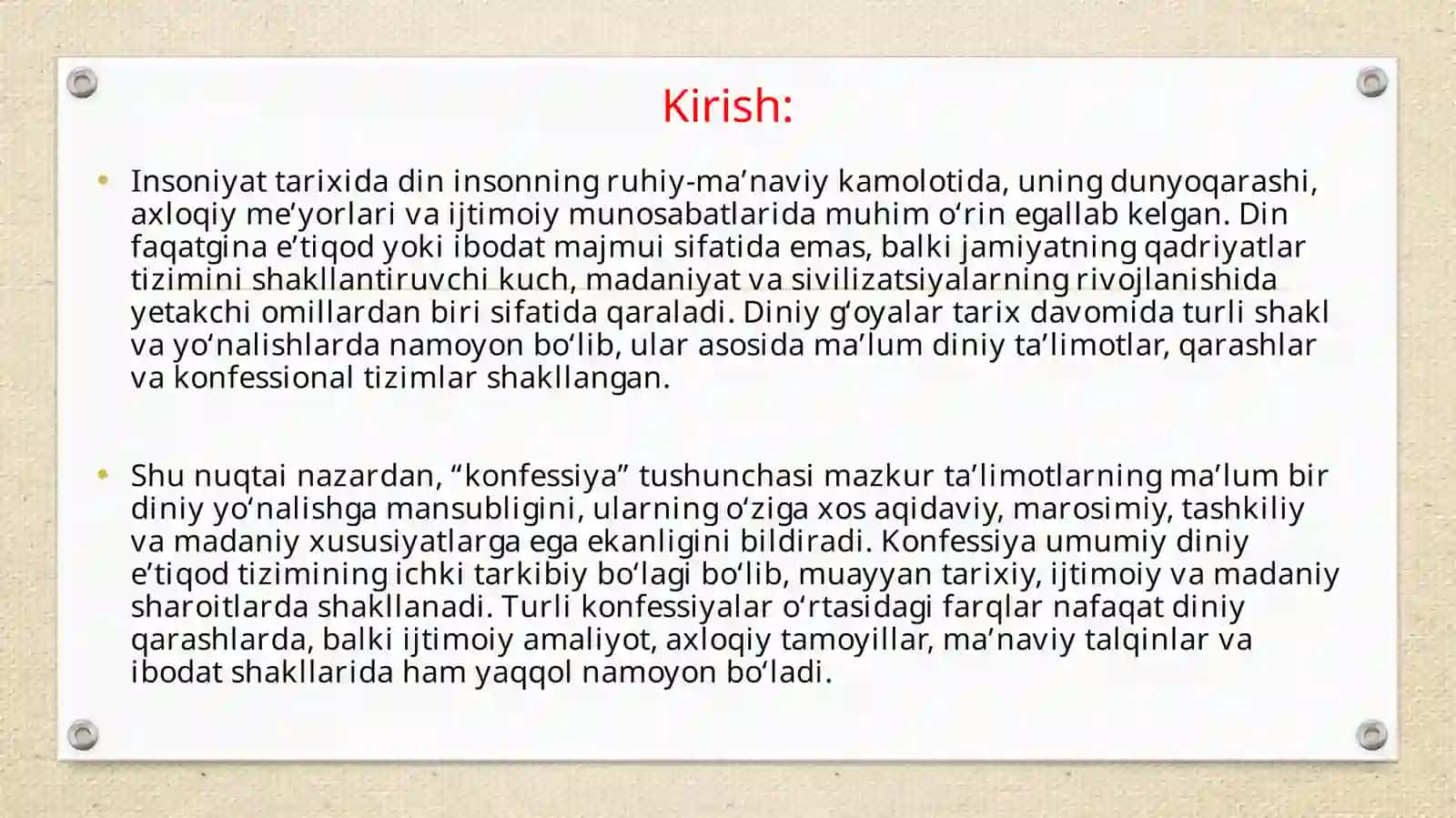 Konfessiya tushunchasining mohiyati va O‘zbekistonda faoliyat yurituvchi diniy konfessiyalar ning tasnifi 3