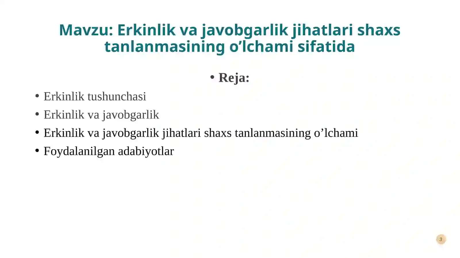 Erkinlik va javobgarlik jihatlarini shaxstanlantirishning o'lchami sifatida 3