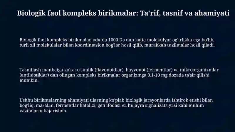 Mavzu: Biologik faol kompleks birikmalar 3