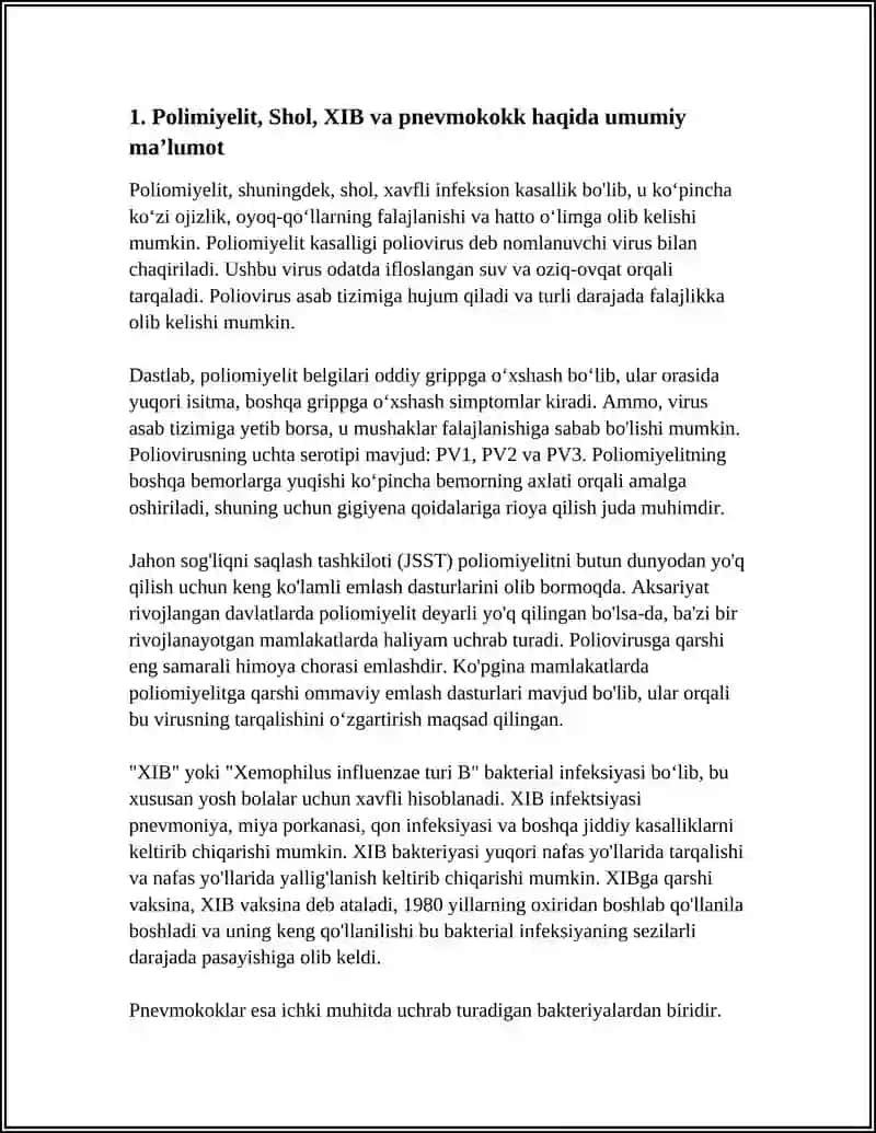 MUSTAQIL ISH Mavzu: POLIMIYELIT SHOL XIB PNEVMOKOKK HAQIDA MAʼLUMOT 3