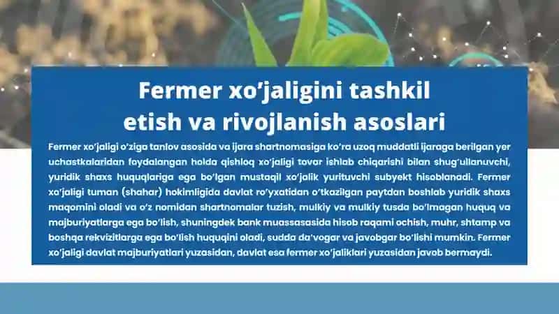 Fermer xo’jaligini tashkil etish va rivojlanish asoslari 3