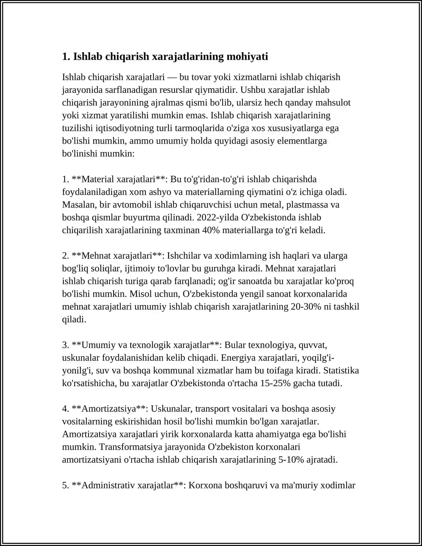 ISHLAB CHIQARISH XARAJATLARI TUSHUNCHASI VA UNING TARKIBI 3