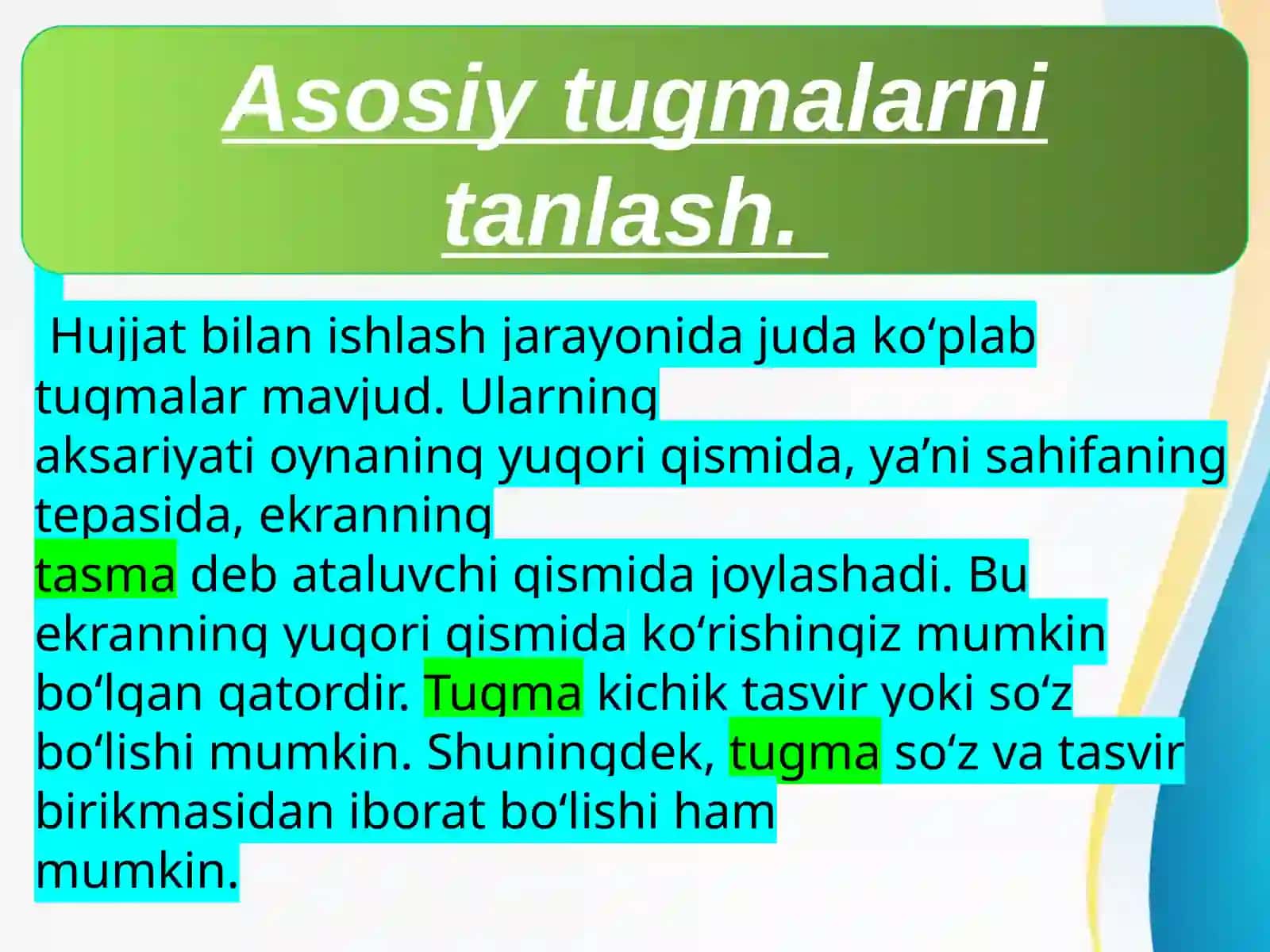 Asosiy tugmalarni tanlash 3
