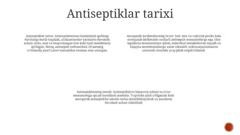 Anorganik Moddalar TaʼSiri, Antiseptiklar 3