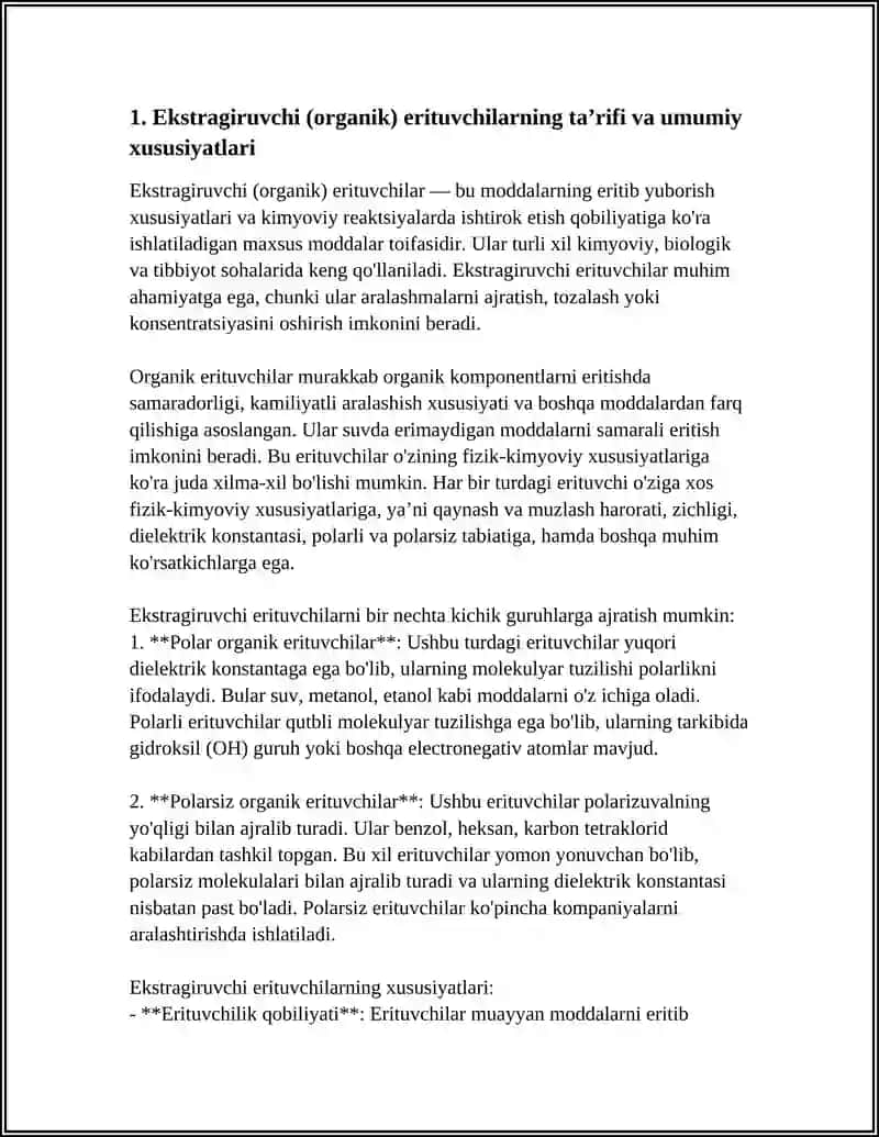 EKSTRAGIRLOVCHI ERITMALAR (ORGANIK ERITUVCHILAR) TURLARI VA ULARNING XUSUSIYATLARI 3