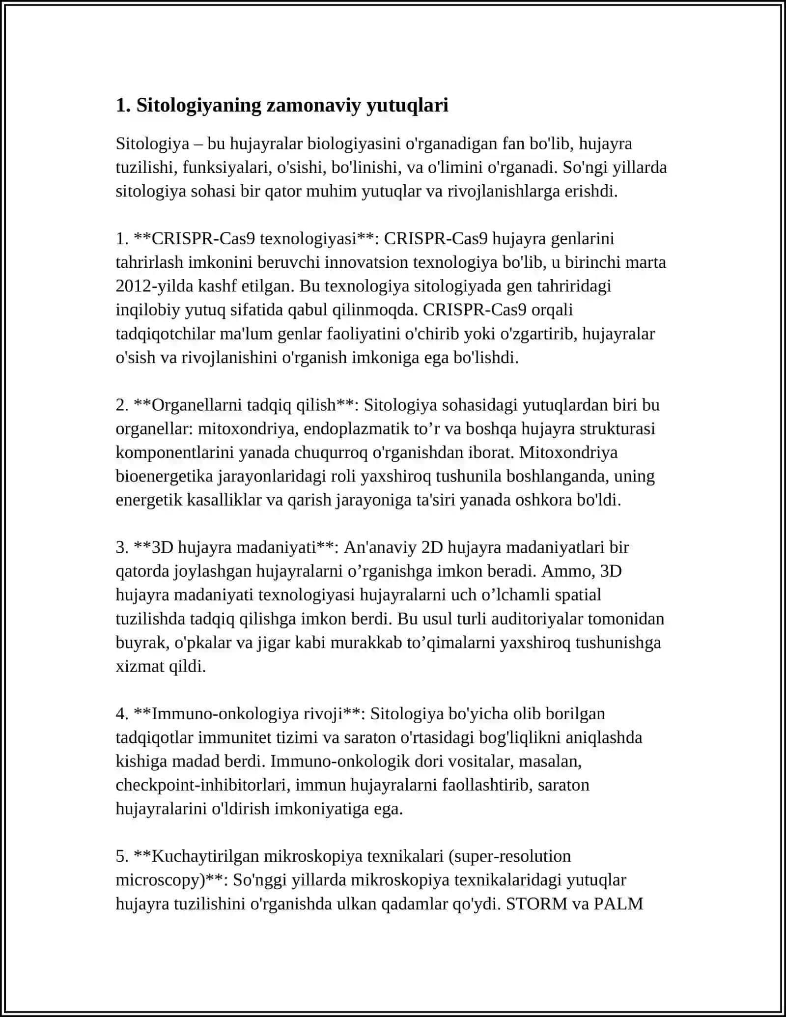 BUGUNGI KUNDA SITOLOGIYA FANINING YUTUQLARI,MUAMMOLARI VA ISTIQBOLI 3