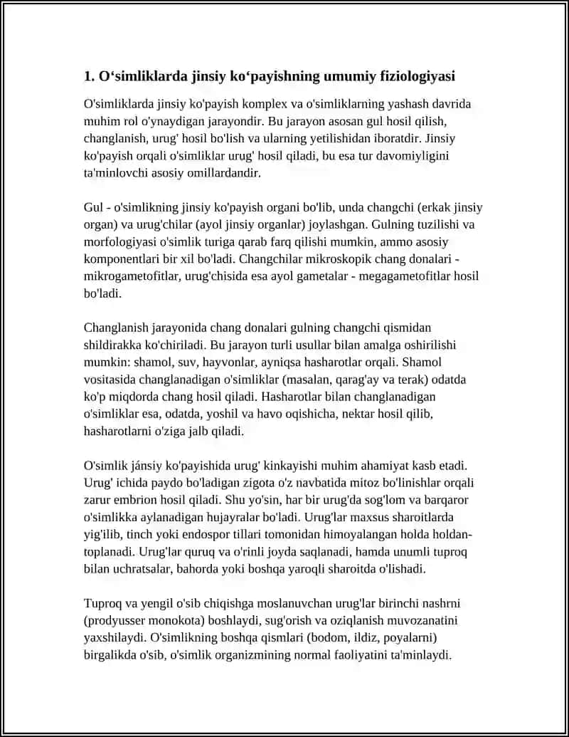 OʻSIMLIKLARNING KOʻPAYISH FIZIOLOGIYASI VA OʻSIMLIKLARDAGI TINIM HOLATI 3