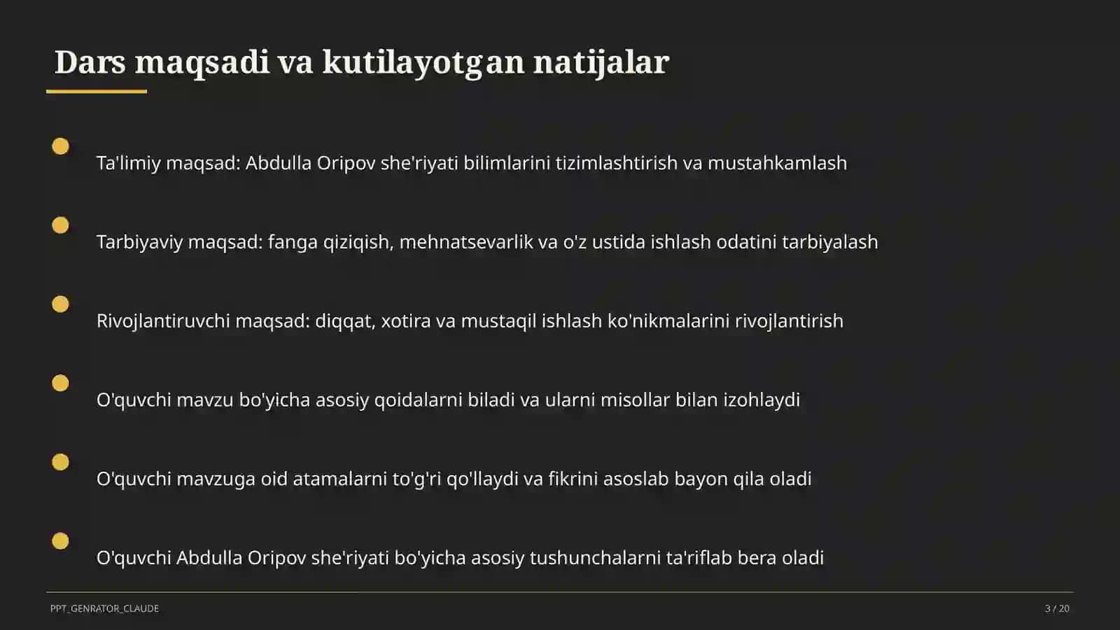 Abdulla Oripov she'riyati (9-sinf) 3