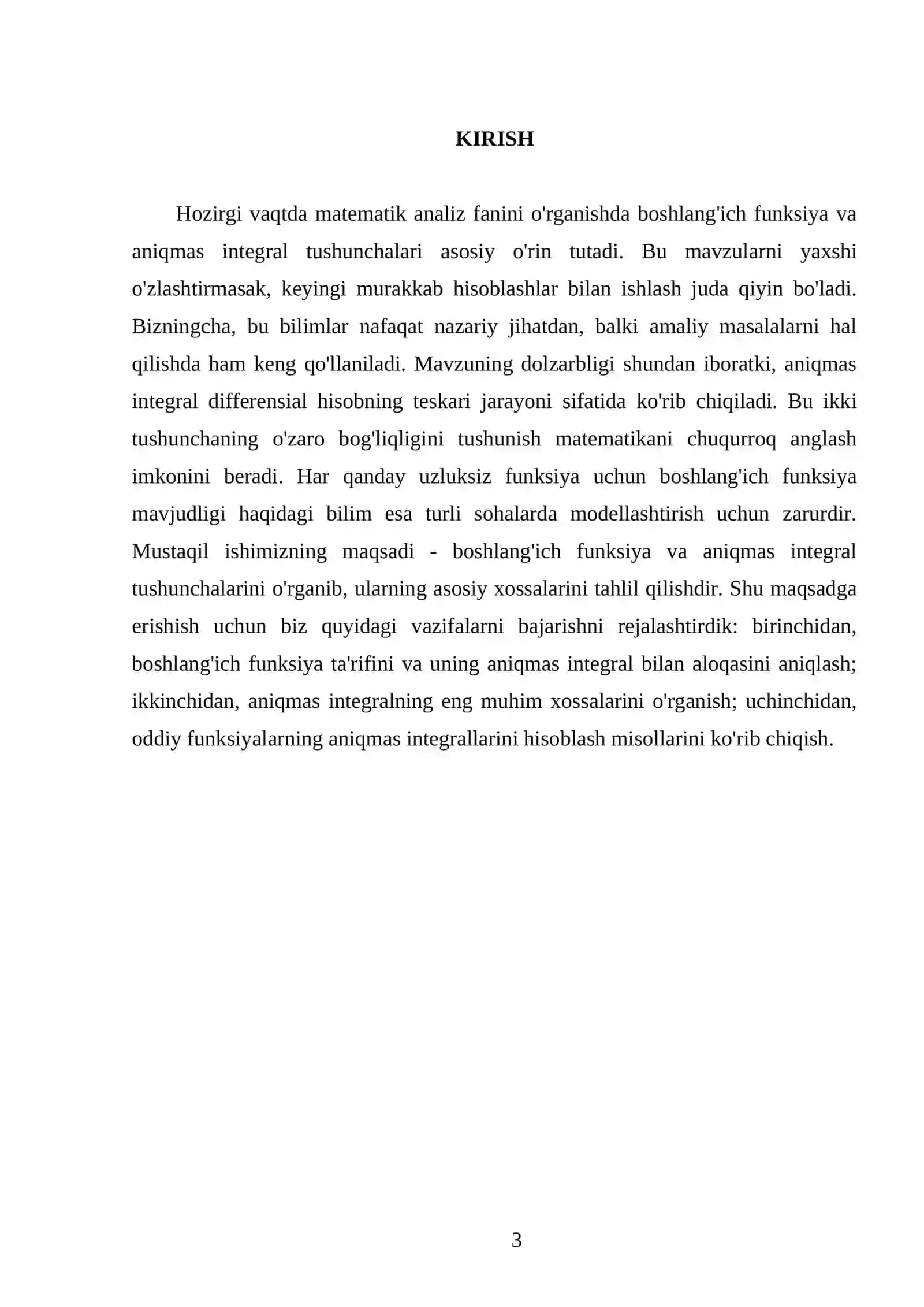 Boshlang'ich funksiya va aniqmas integral. Aniqmas integralning asosiy xossalari 3