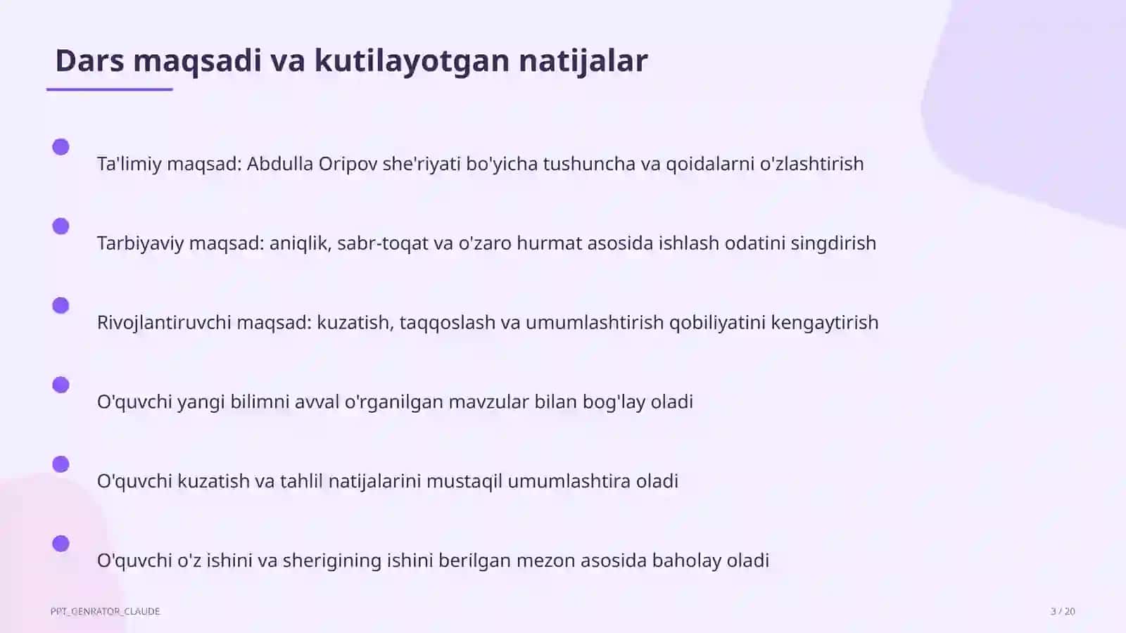 Abdulla Oripov she'riyati (9-sinf) 3