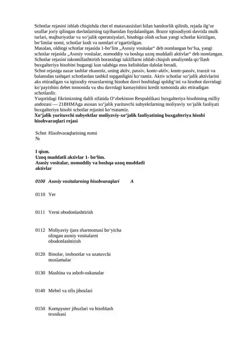 Buxgalteriya hisobi schyotlar rejasi 3