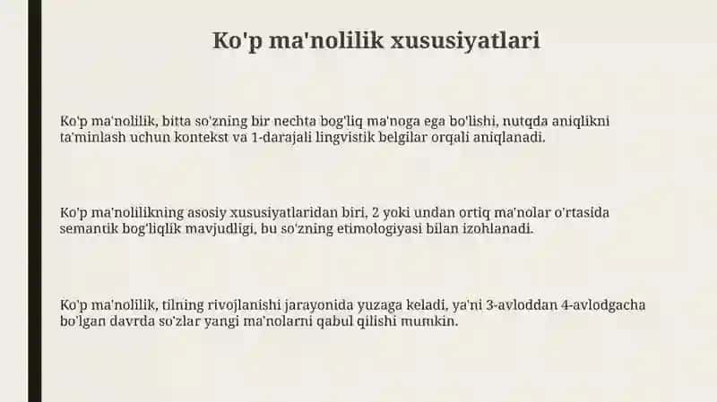 Ko'p ma'nolilik va Monosemiya 3