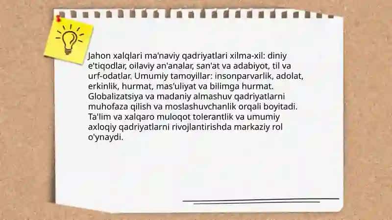 Jahon xalqlari ma'naviy taraqqiyotning xilma-xilligi va mushtarakligi 3