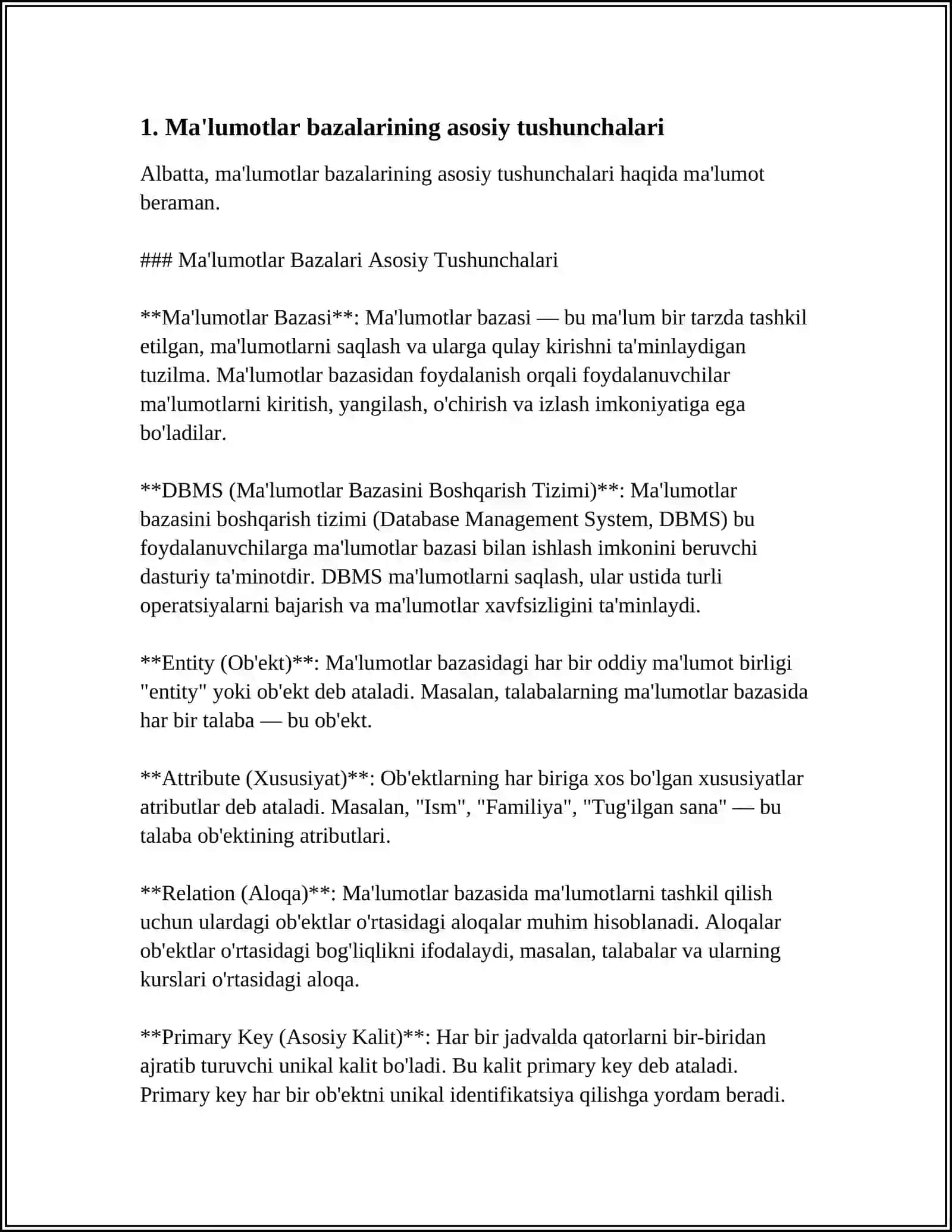 MA’LUMOTLAR BAZASINI YARATISH VA ULARNI STATISLIK QAYTA ISHLASH 3