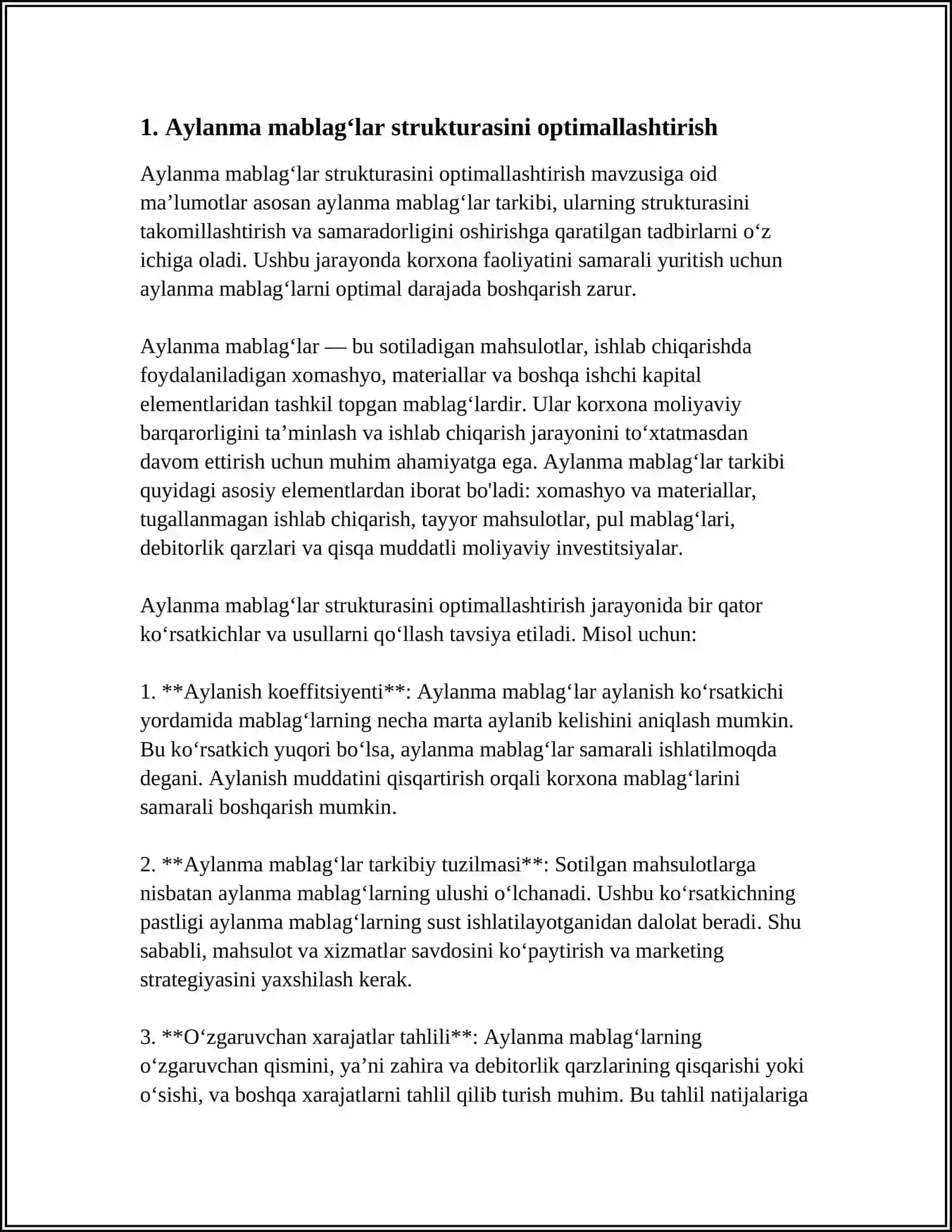 KORXONALARI ISHLAB CHIQARISHIDA AYLANMA MABLAG‘LARDAN SAMARALI FOYDALANISH YO‘NALISHLARI 3