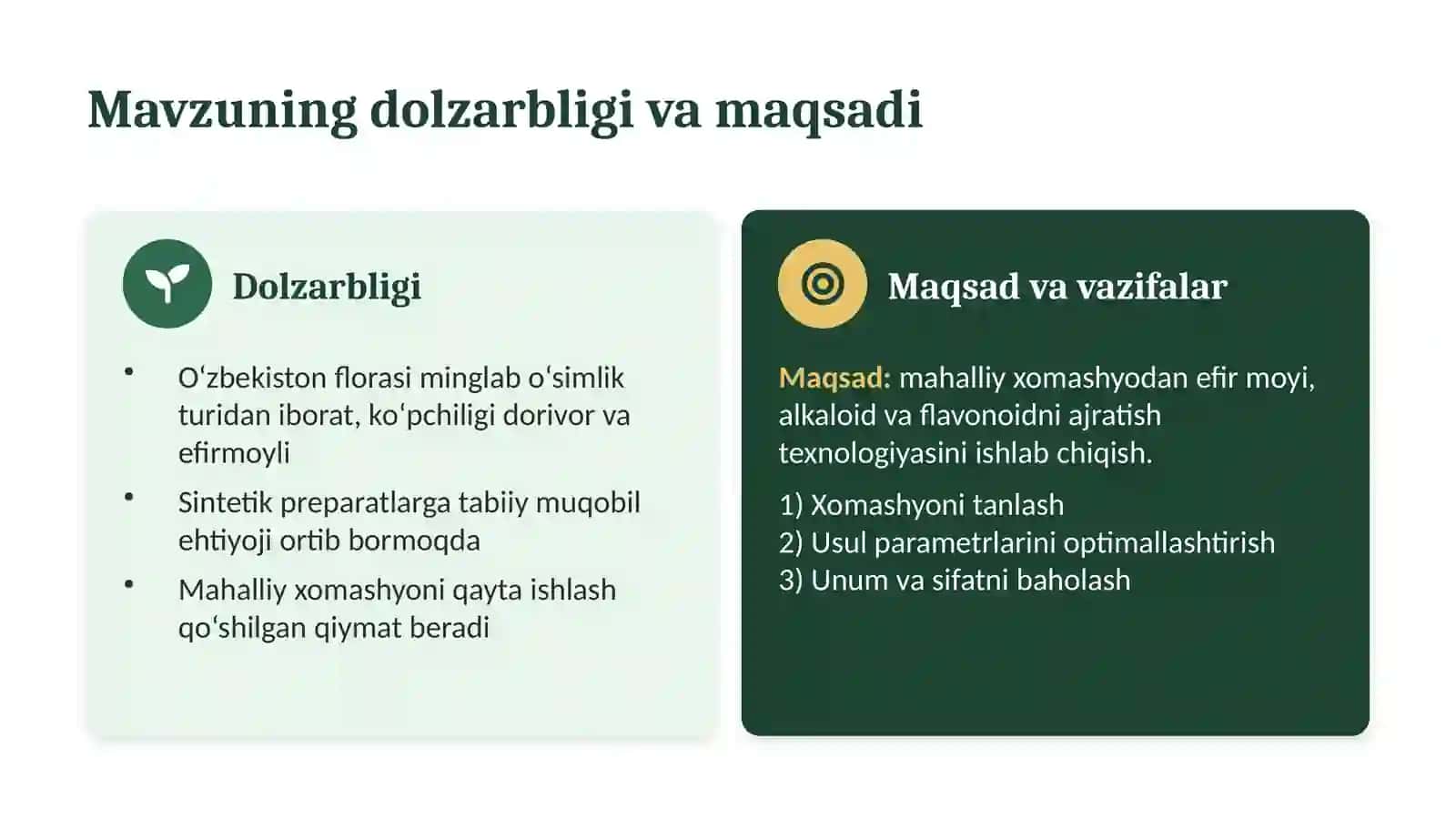 Mahalliy o‘simliklardan biologik faol modda (efir moyi, alkaloid, flavonoid) ajratish texnologiyasi 3