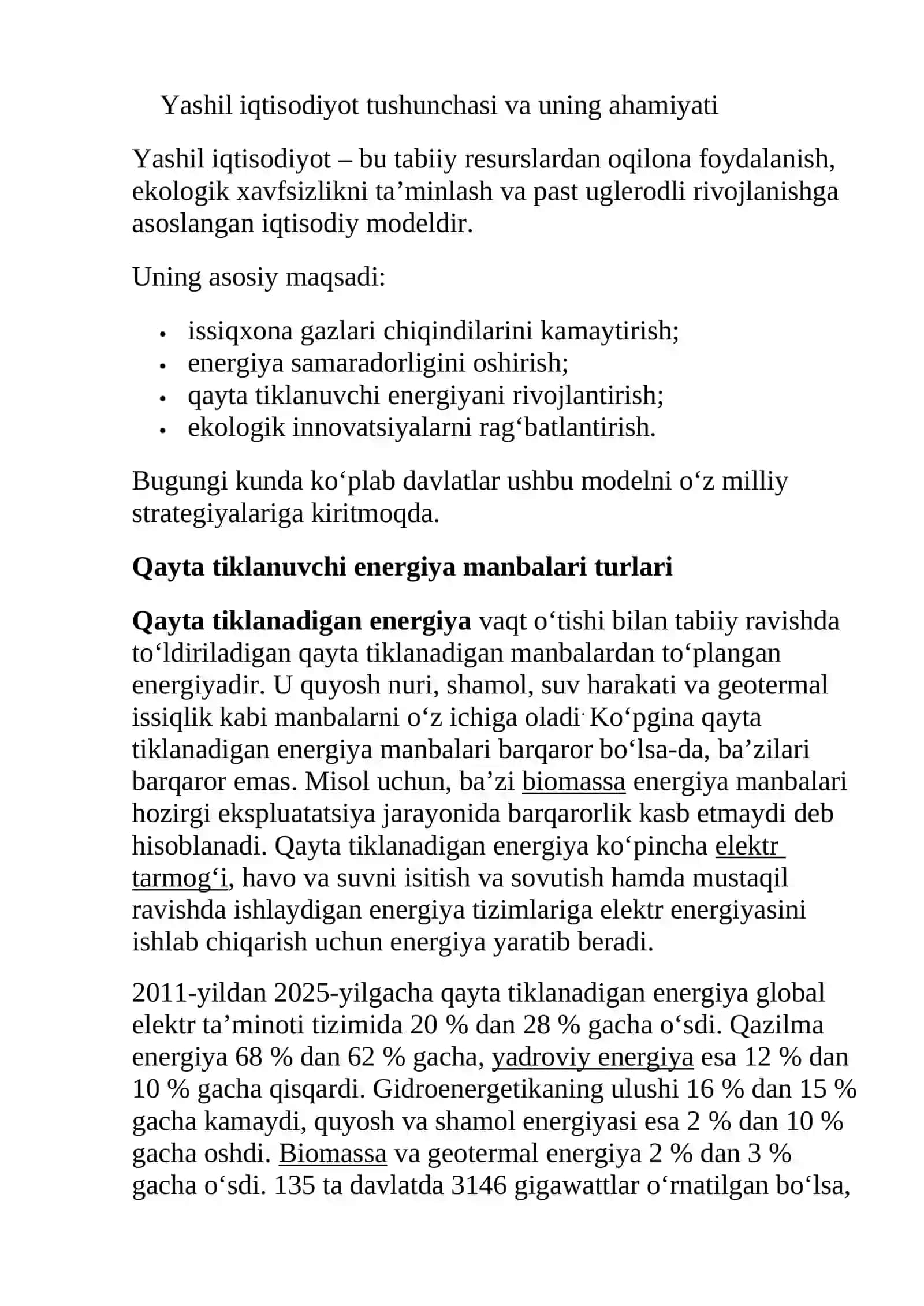 Yashil iqtisodiyotda qayta tiklanuvchi energiyaning joriy etilishi 3