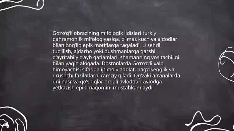 Go‘ro‘g‘li turkumiga kiruvchi dostonlarida mifologik obrazlar 3